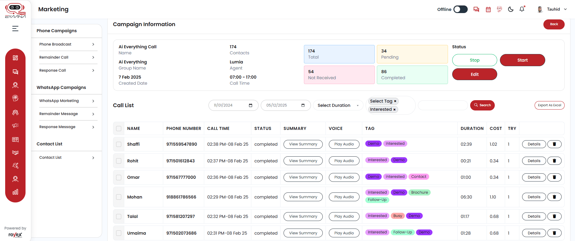 Tags in AI Call Campaign